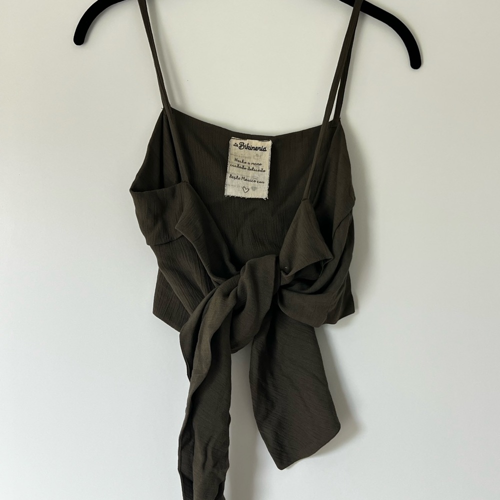 Green Tie Front Asymmetrical Camisole Top